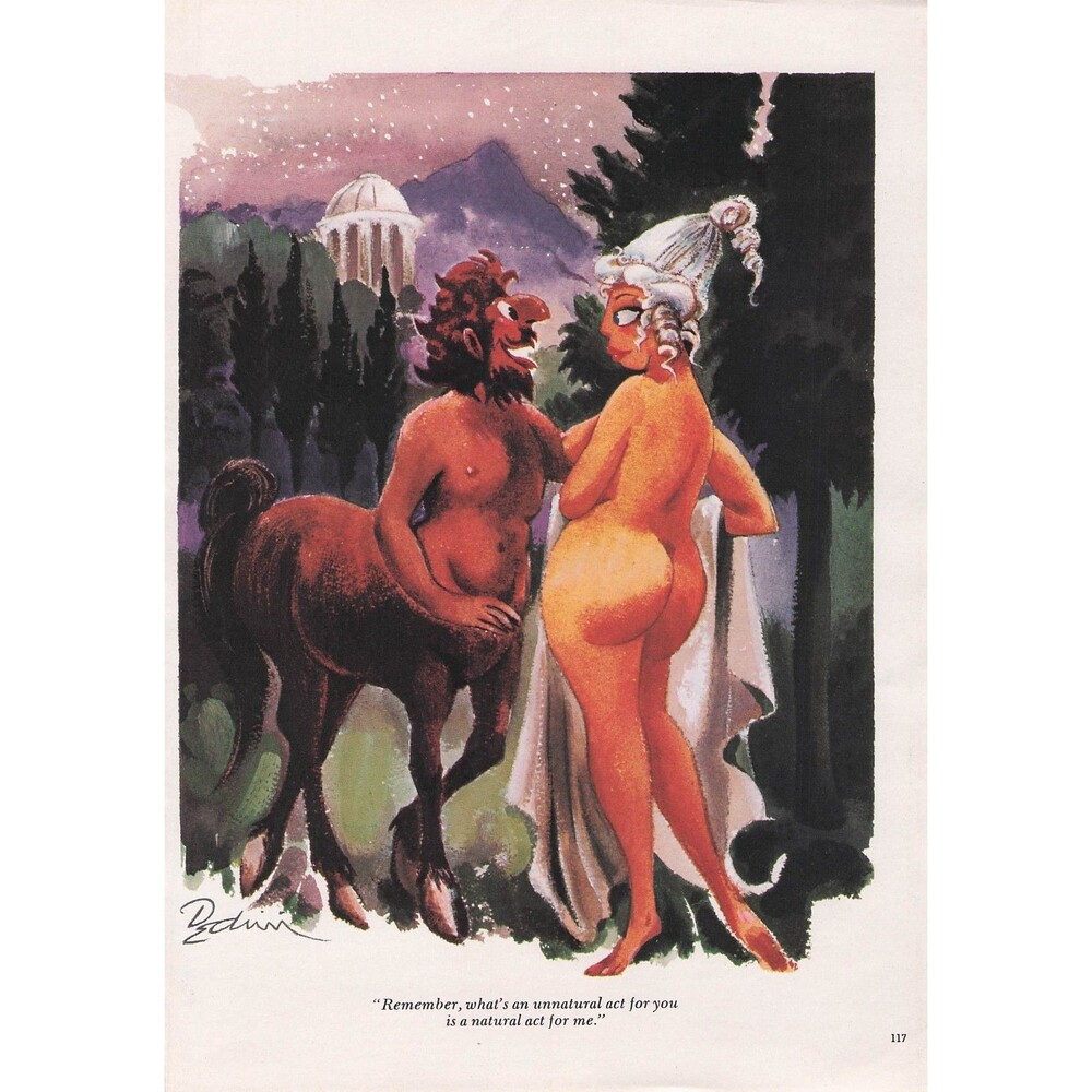 Vintage Cartoon Art funny humor sexy woman satyr Dedini painting playboy legs